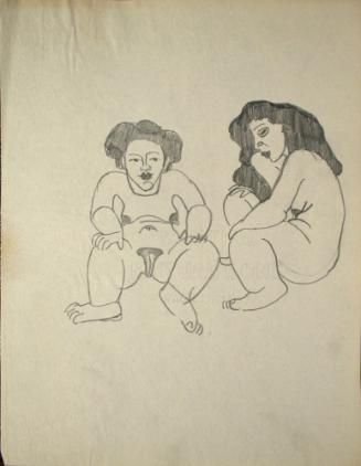 2 nude women sitting down