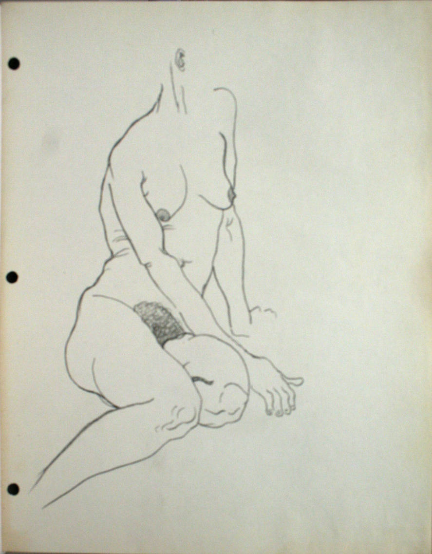 Nude woman sitting down without head