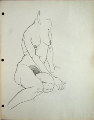 Nude woman sitting down without head