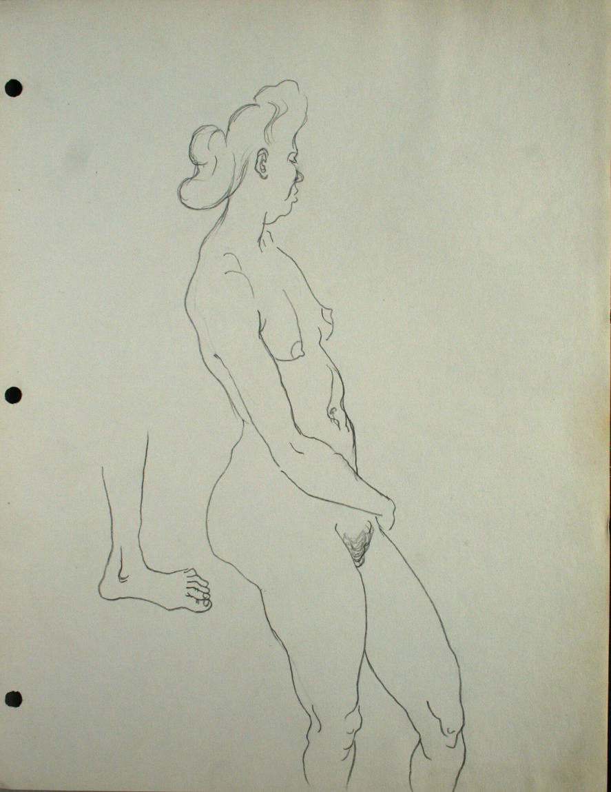 Nude woman standing and foot