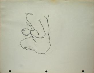 Nude woman sitting down without head