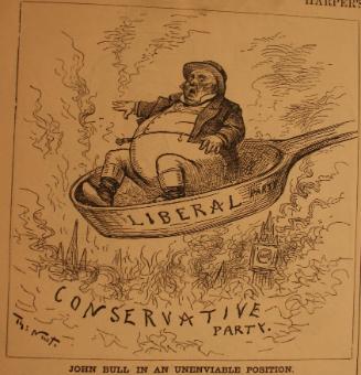 "John Bull In An Unenviable Position" from Harper's Weekly, June 20, 1885