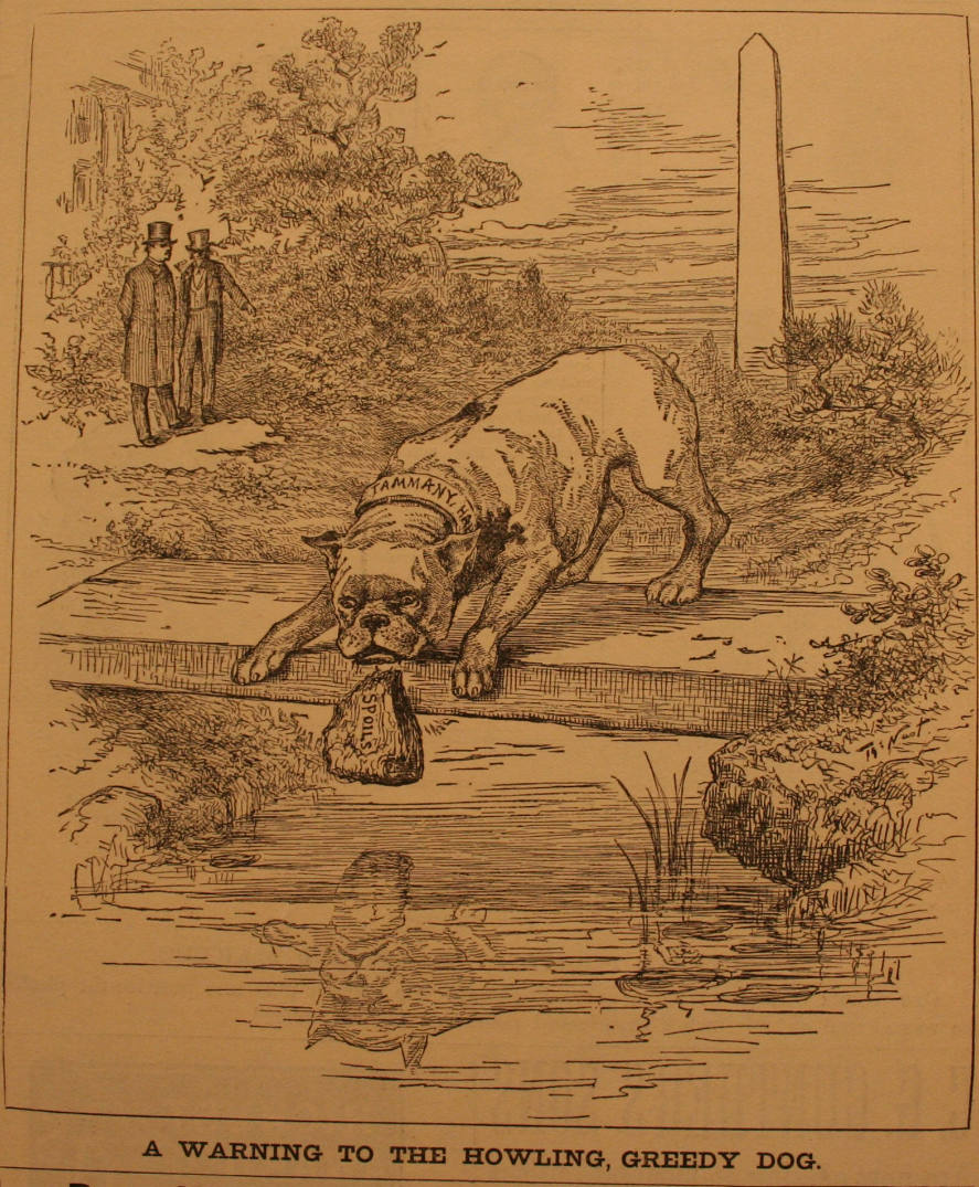 "A Warning To The Howling, Greedy Dog" from Harper's Weekly, October 31, 1885