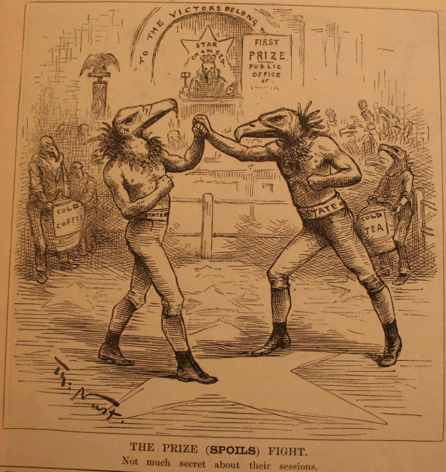 "The Prize (Spoils) Fight" from Harper's Weekly, April 17, 1886