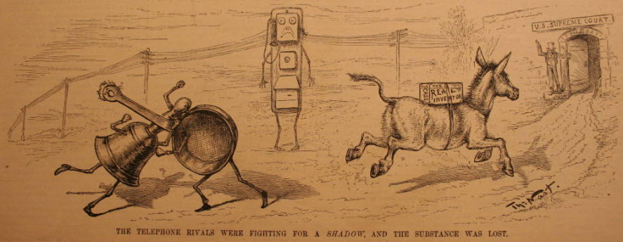 "Telephone Rivals Wore Fighting" from Harper's Weekly, March 13, 1886