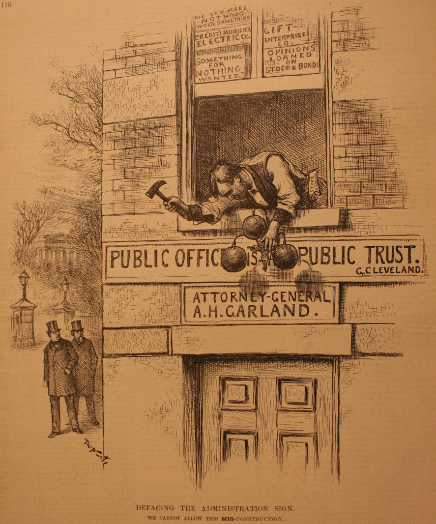 "Defacing The Administration Sign" from Harper's Weekly, February 20, 1886