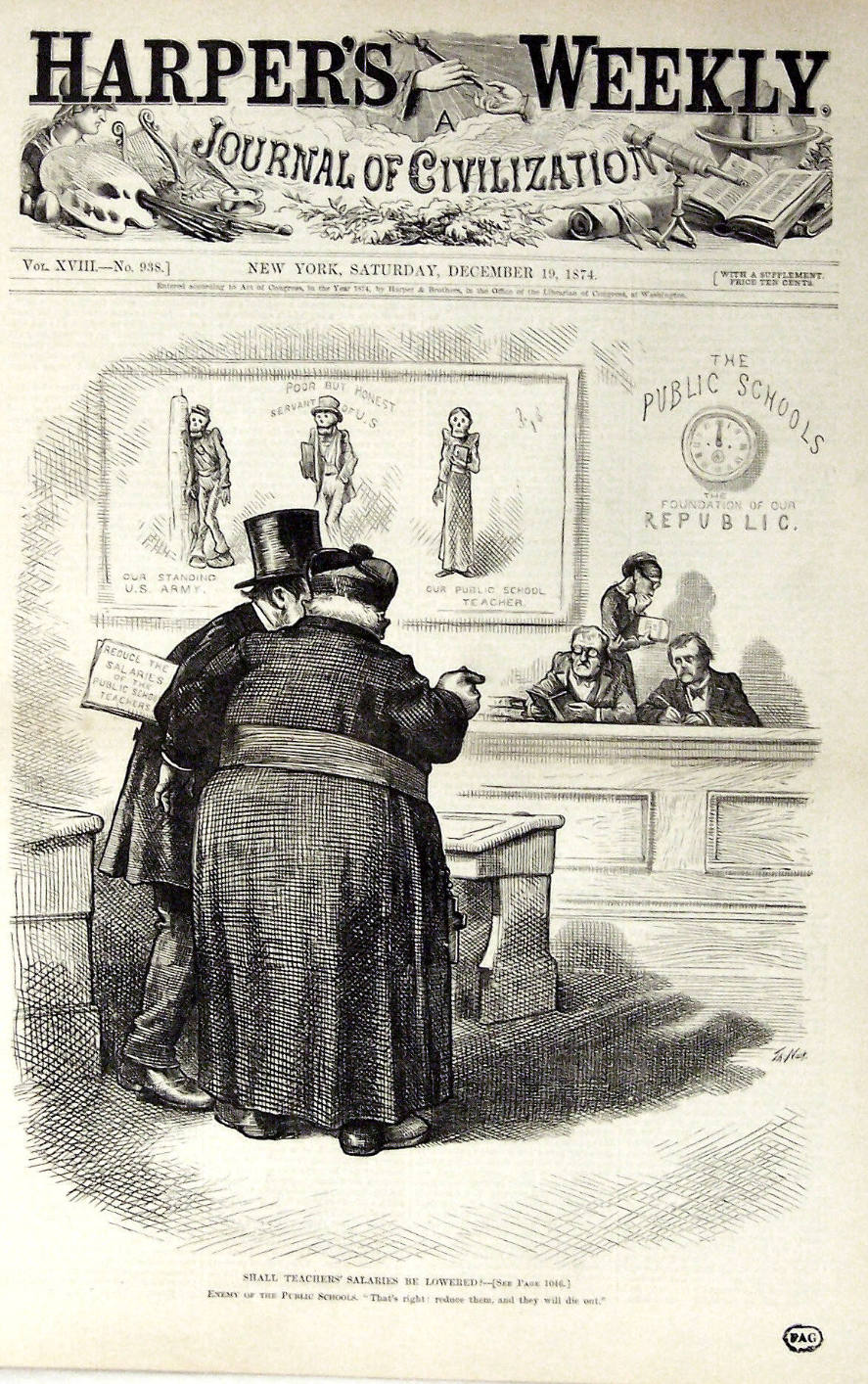 "Small Teacher' Salaries" from Harper's Weekly, December 19, 1874