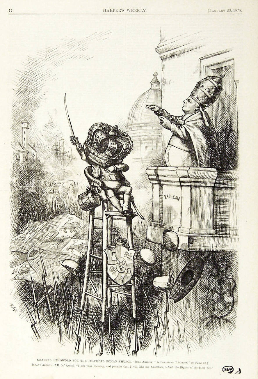 "Drawing His Sword" from Harper's Weekly, January 23, 1875