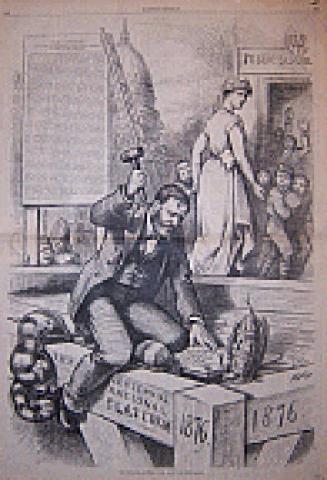 "The Plank-Hitting The Nail" from Harper's Weekly, October 23, 1875