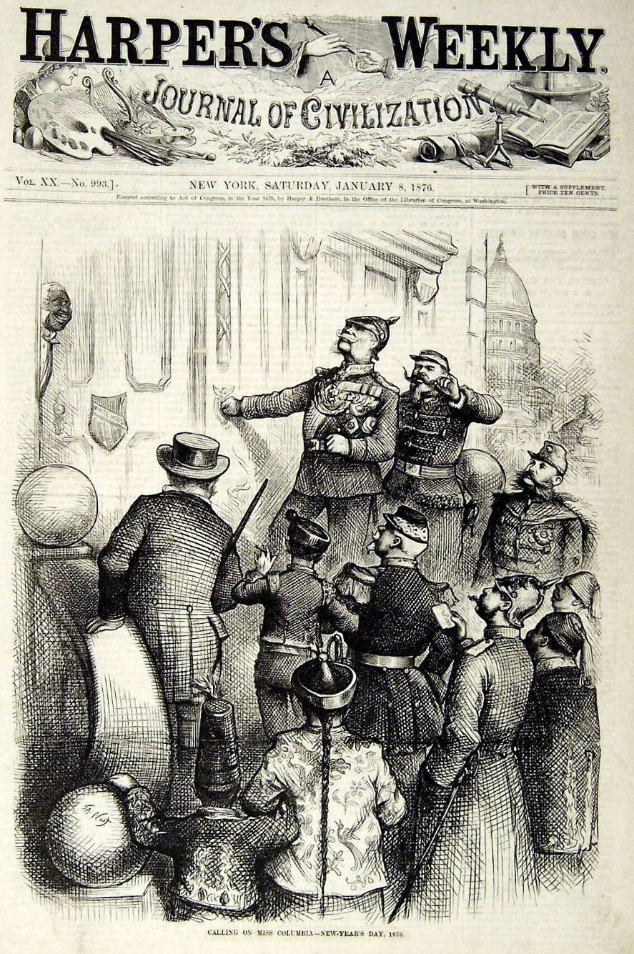 "Calling on Miss Columbia" from Harper's Weekly, January 8, 1876