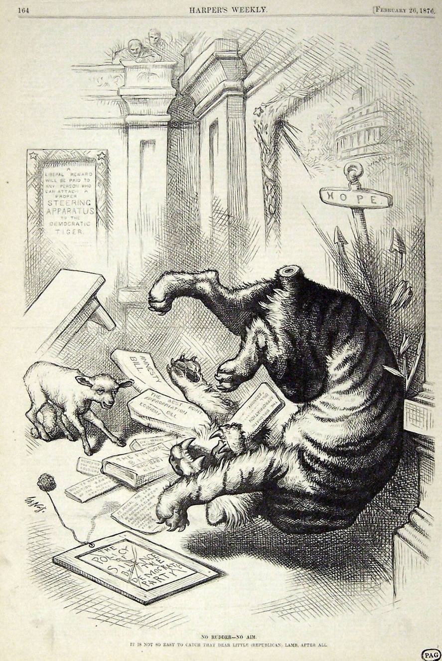 "No Rudder - No Aim" from Harper's Weekly, February 26, 1876