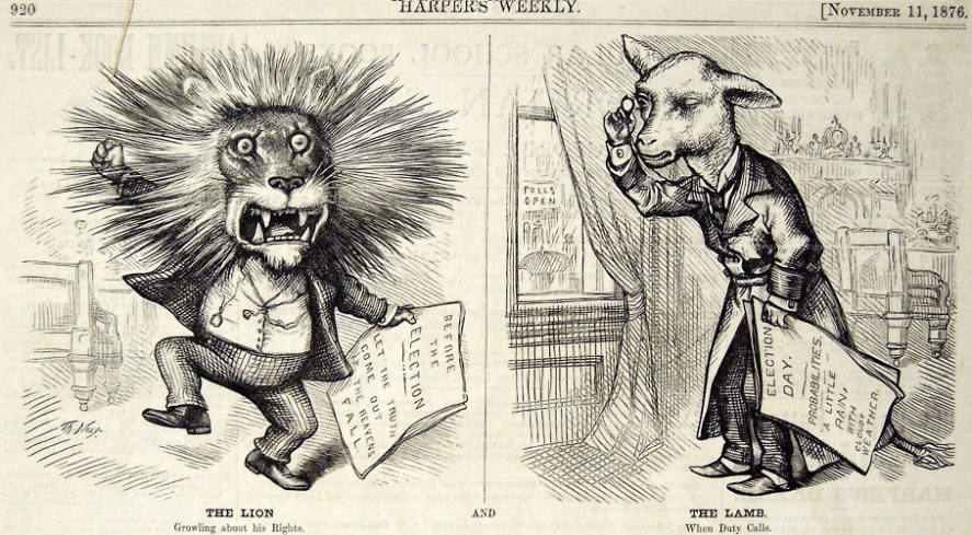 "The Lion and the Lamb" from Harper's Weekly, November 11, 1876