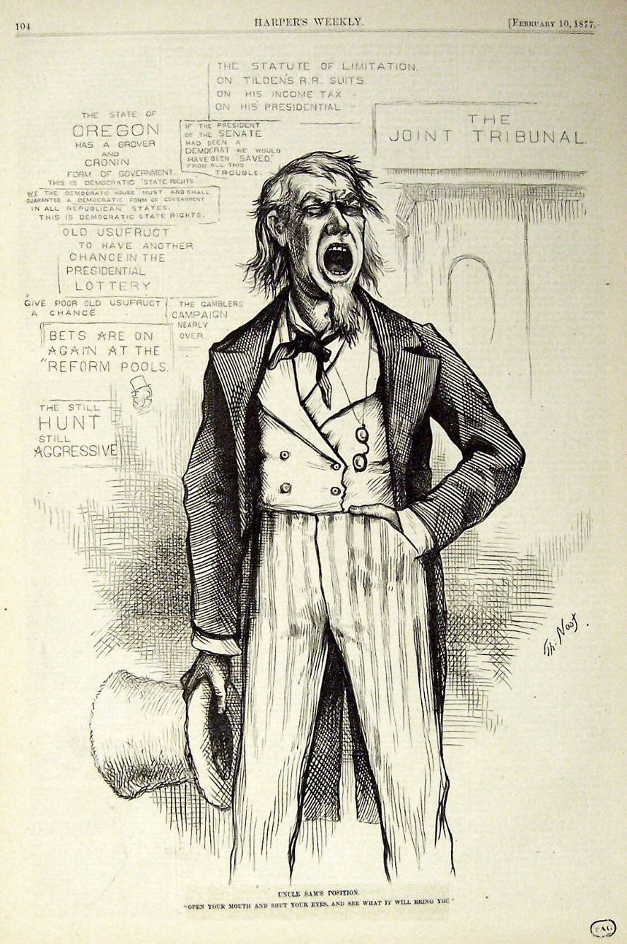 "Uncle Sam's Position" from Harper's Weekly, February 10, 1877