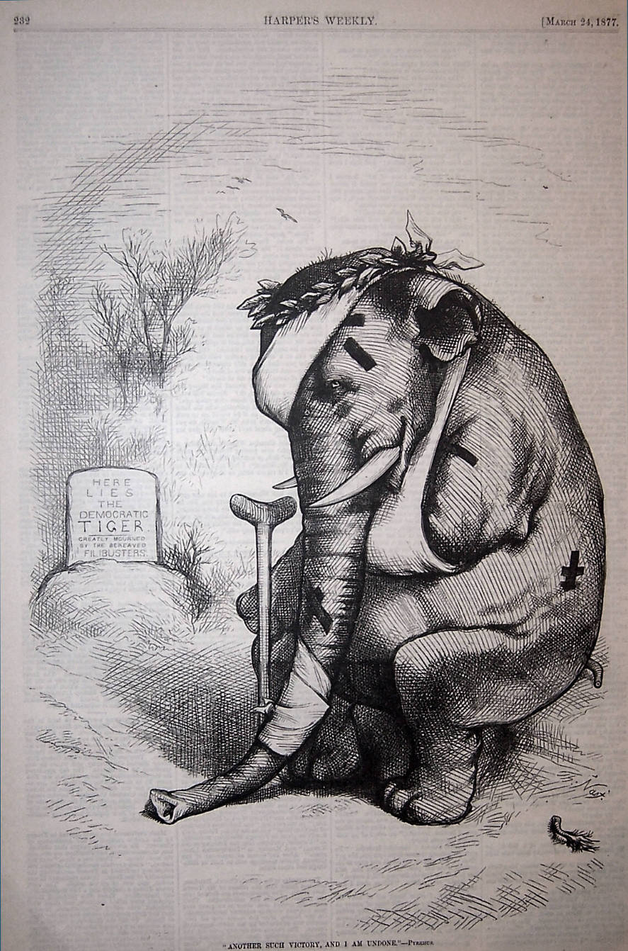 "Another Such Victory and I am Undone" from Harper's Weekly, March 24, 1877