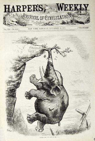 Saved (?) by the Skin of His ---, from Harper’s Weekly, (November 24, 1877)