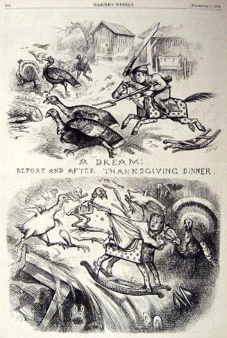 "Before and After Thanksgiving Dinner" from Harper's Weekly, December 7, 1878