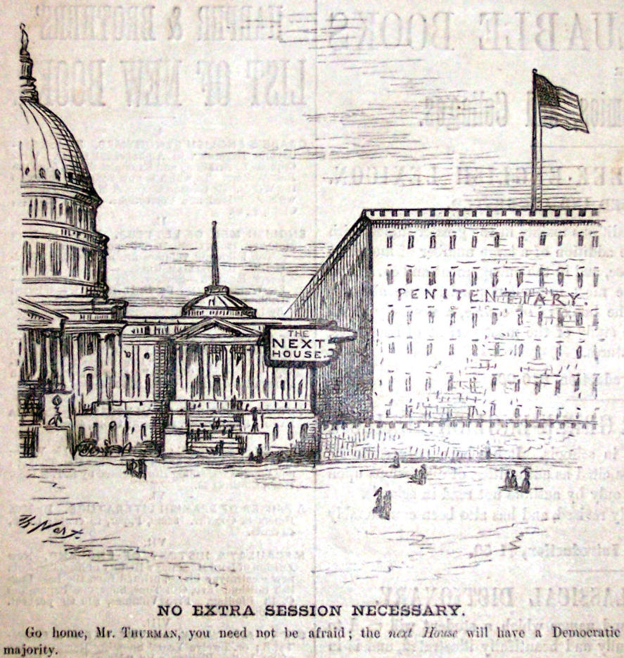 "No Extra Session Necessary" from Harper's Weekly, March 1, 1879