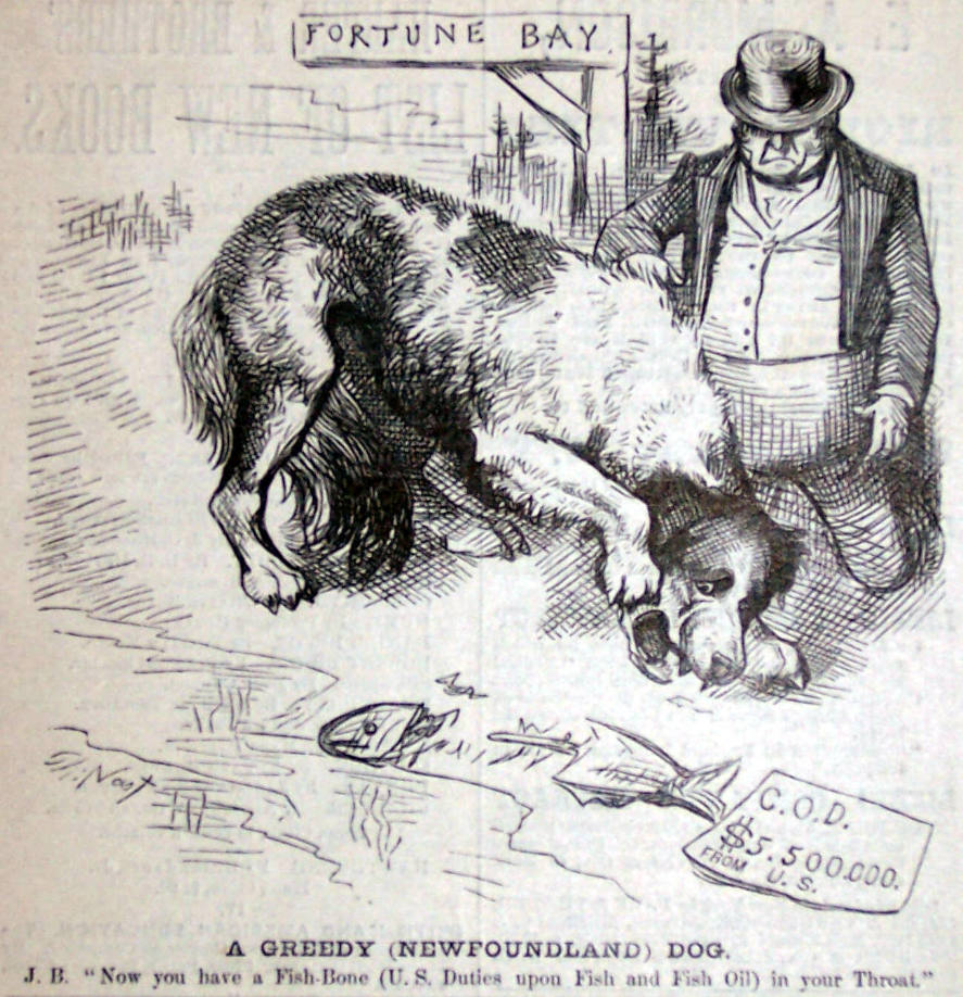 "A Greedy Newfoundland Dog" from Harper's Weekly, June 5, 1880