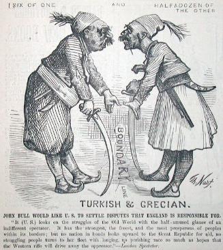 "John Bull Would Like U.S. to Settle" from Harper's Weekly, January 15, 1881