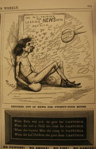 "Knocked Out Of News For 24 Hours" from Harper's Weekly, September 27, 1884