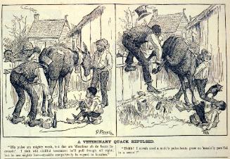 "A Veterinary Quack Repulsed" from Harper's Weekly, August 8, 1885