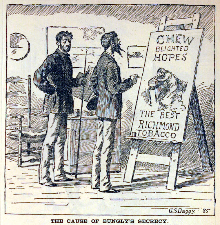 "The Cause Of Bungly's Secrecy" from Harper's Weekly, August 22, 1885