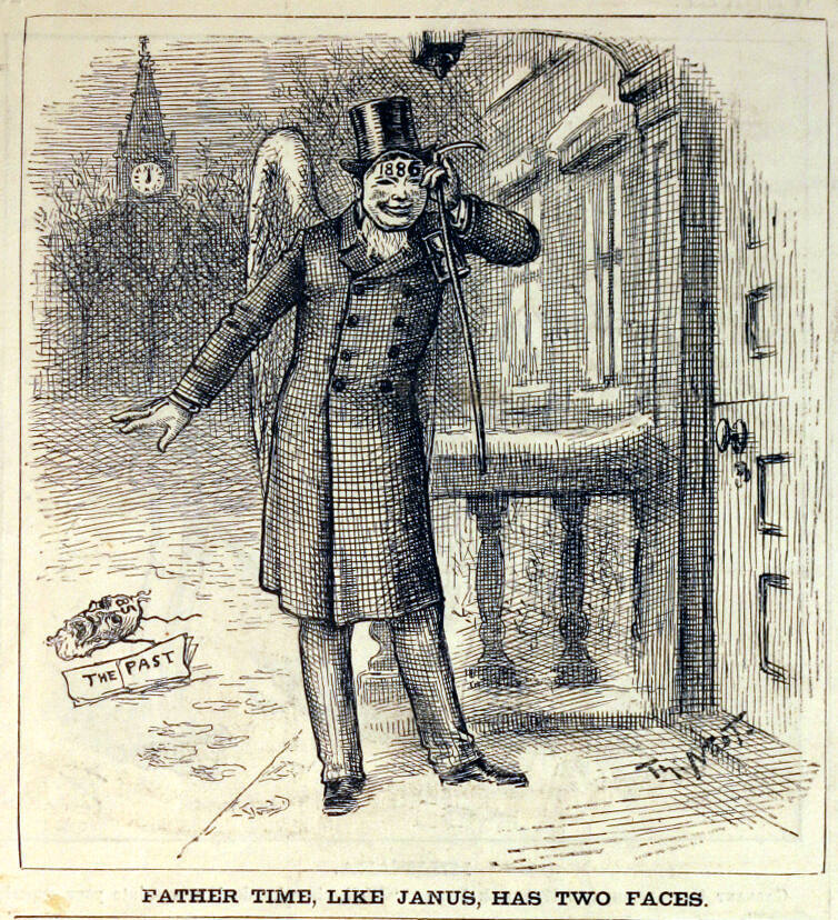 "Father Time, Like Janus" from Harper's Weekly, January 2, 1886