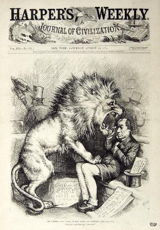 "The British Lion Loose In The House" from Harper's Weekly, August 14, 1875