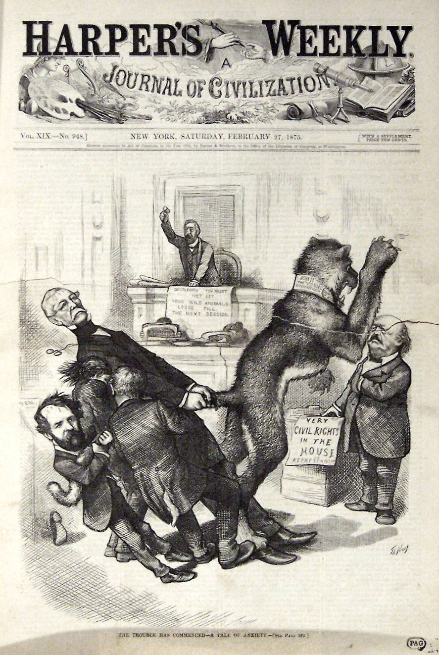 "The Trouble Has Commenced" from Harper's Weekly, February 27, 1875