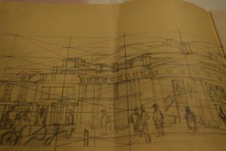 Large sketch of townscape with transfer lines.