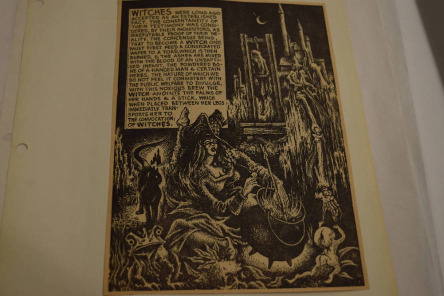 Witch with cauldron and ghouls with crescent moon