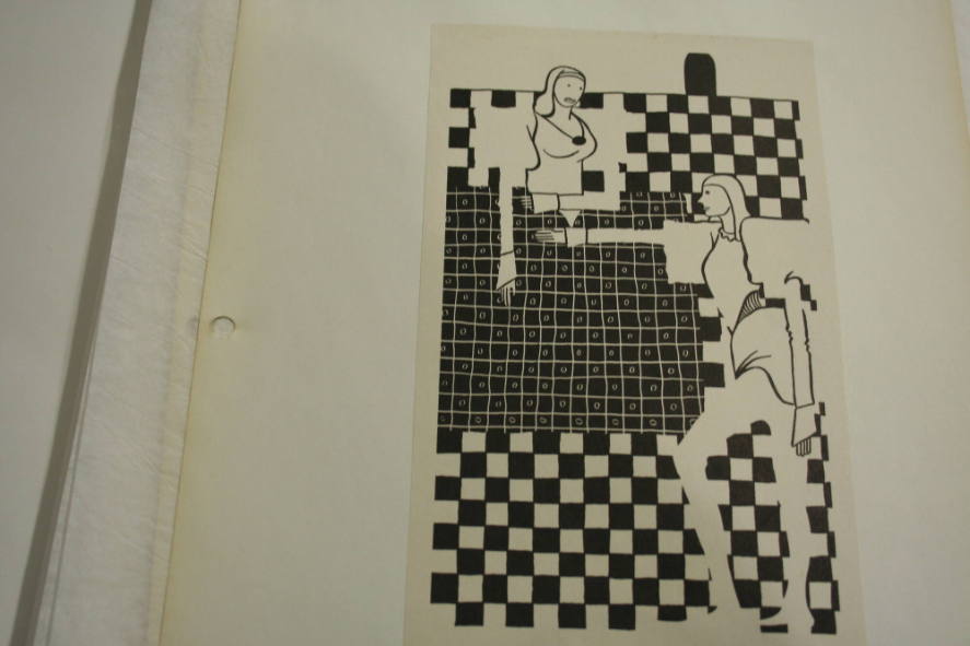 2 mideval figures on checkered surface