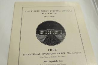 The Public Adult Evening Schools of Syracuse, 1945-46. Cover sketch of school building