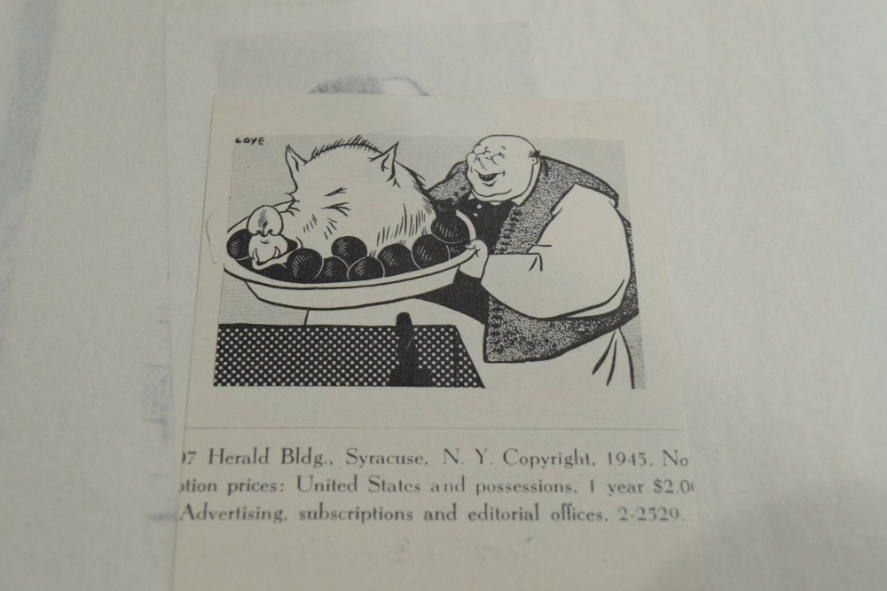 Man with pig's head on platter