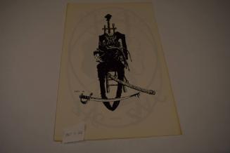 Man in chair holding heart/swords