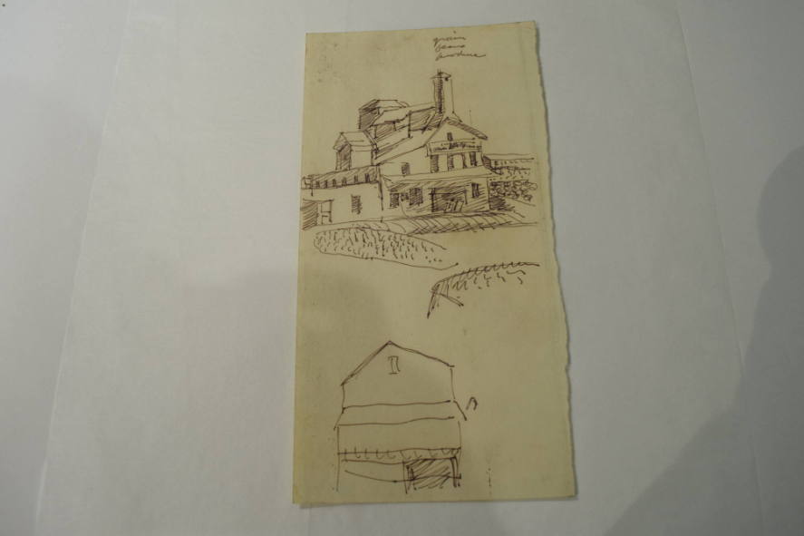 Two sketches, include one commercial building and a barn