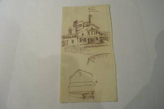 Two sketches, include one commercial building and a barn