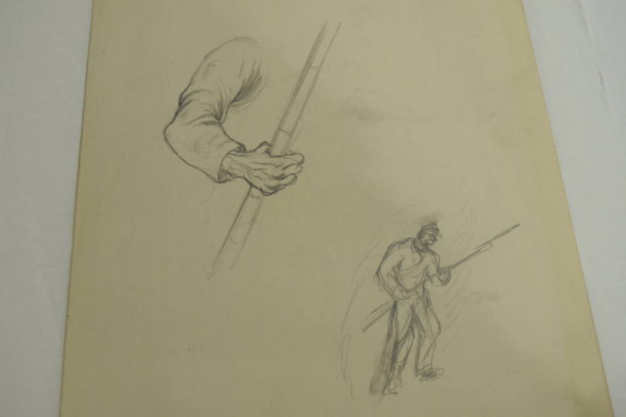 Civil War soldier and hand holding a rod