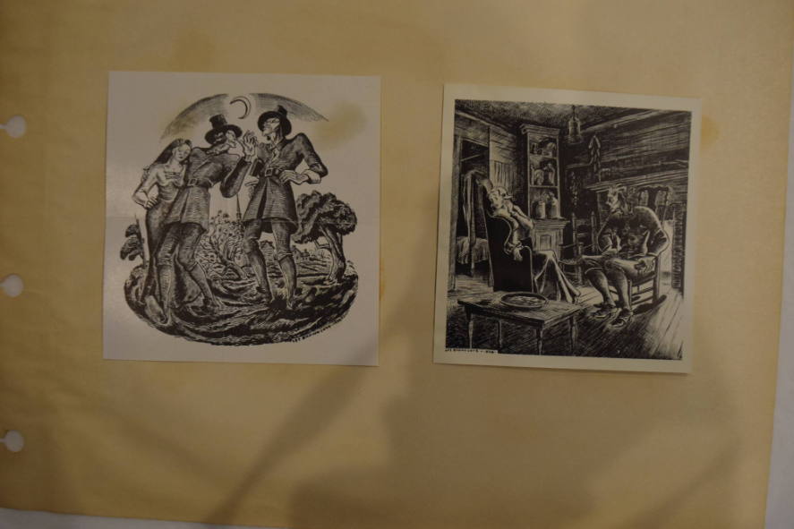 2 prints containing Colonial couple seated, 2 Colonial men and 1 woman