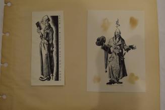 2 prints containing 1 monk and colonial man with mistletoe