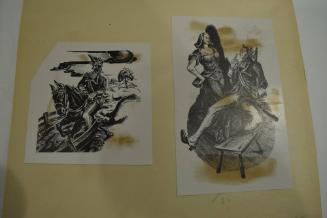 2 prints, Colonial soldier on horse and a Colonial soldier with a woman