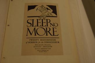 Title page of  "Sleep No More" with hooded ghoul pointing