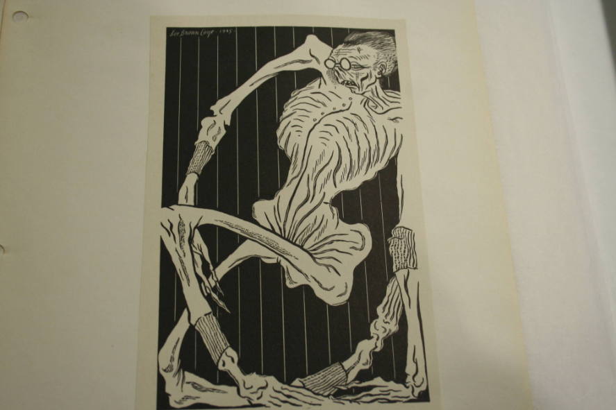 Man with glasses and rest is skeleton