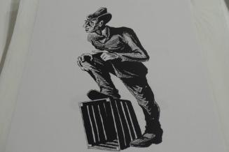 Man with hat and foot on crate