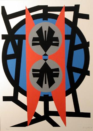 Untitled (Black and Blue Circle with Red and Black Shield in Center)