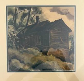 Untitled (old, falling-down house in landscape)