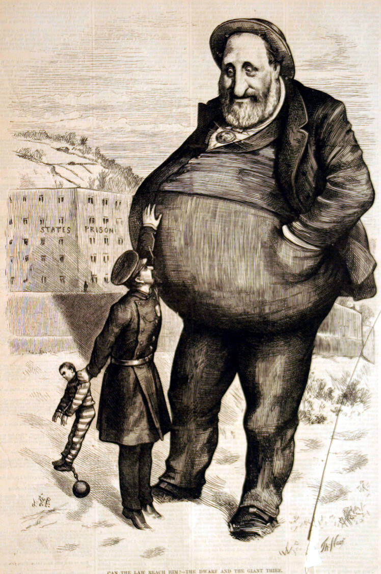 "Can the Law Reach Him?- The Dwarf and the Giant Thief" from Harper's Weekly, January 6, 1872.