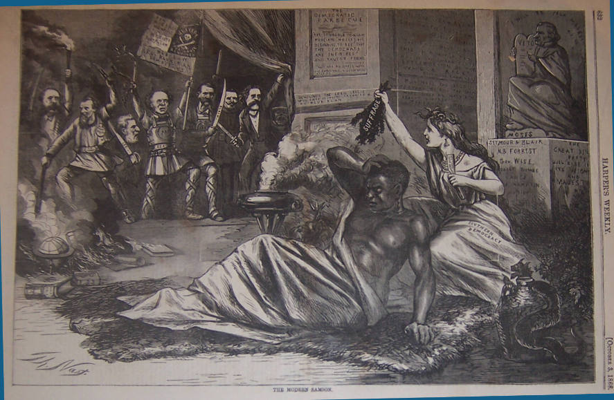 "The Modern Samson" from Harper's Weekly, October 3, 1868