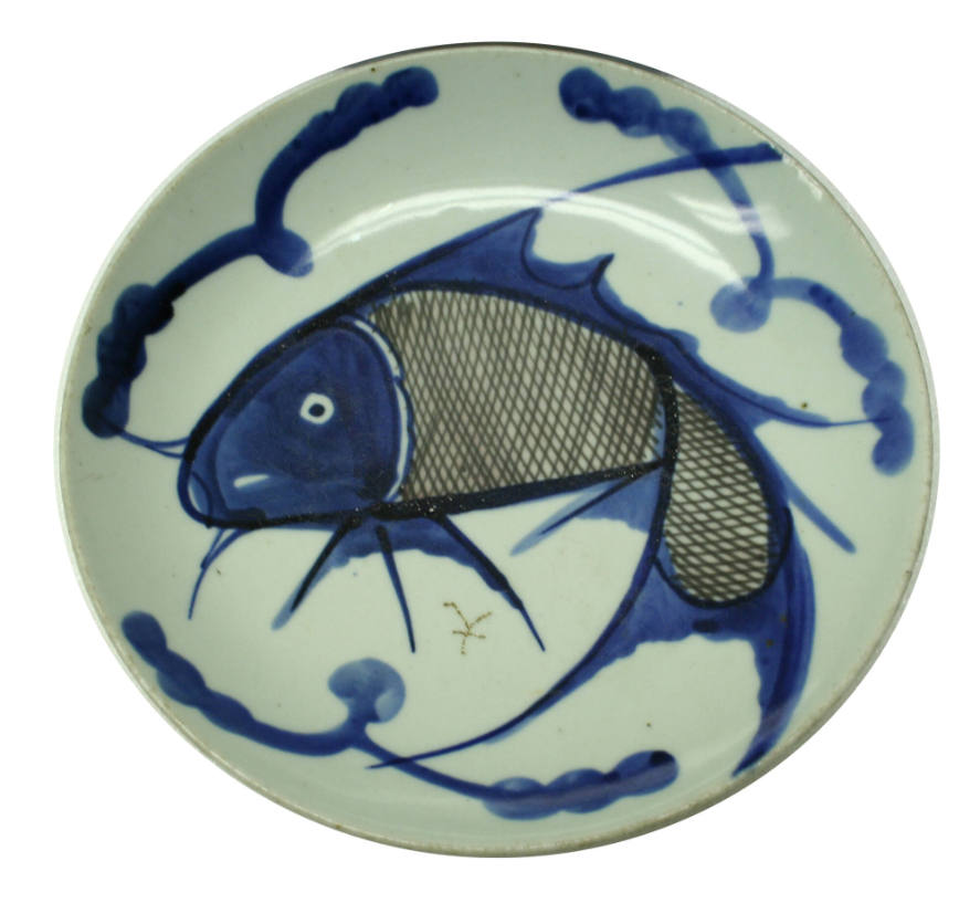 White plate with blue designs