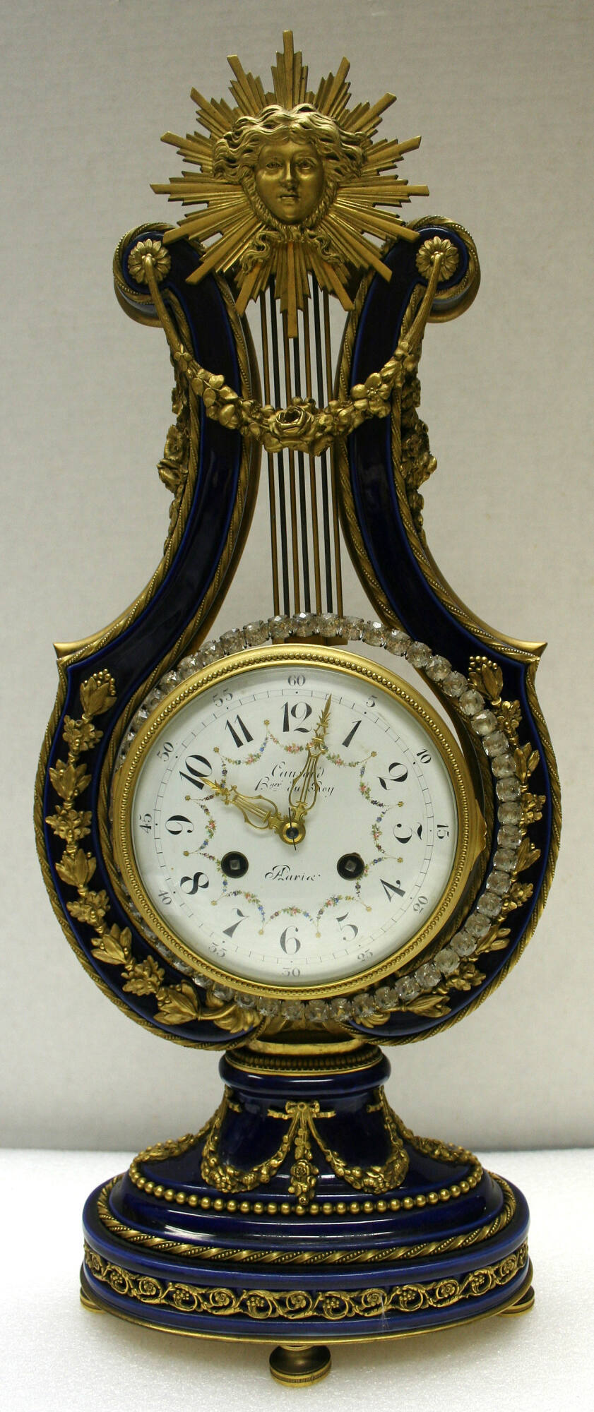 Louis XVI Bleu de Roi and gilt bronze lyre clock